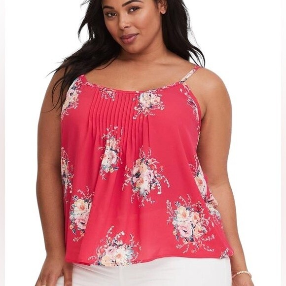 Torrid Sophie Raspberry Pintuck Georgette Swing Cami Women's size 3x Floral Pink - Picture 1 of 12
